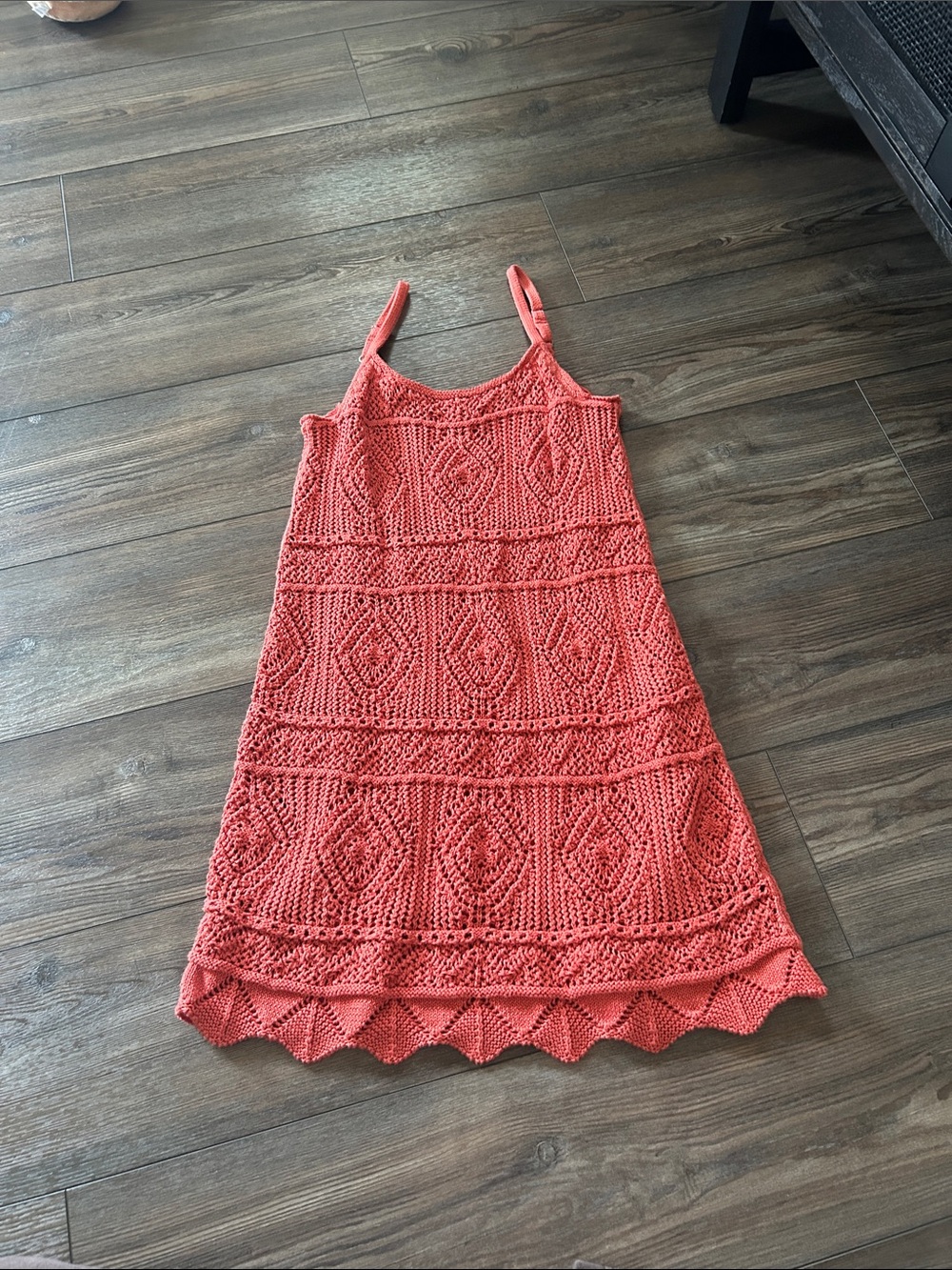 Source Unknown Coral Crochet Mini Dress